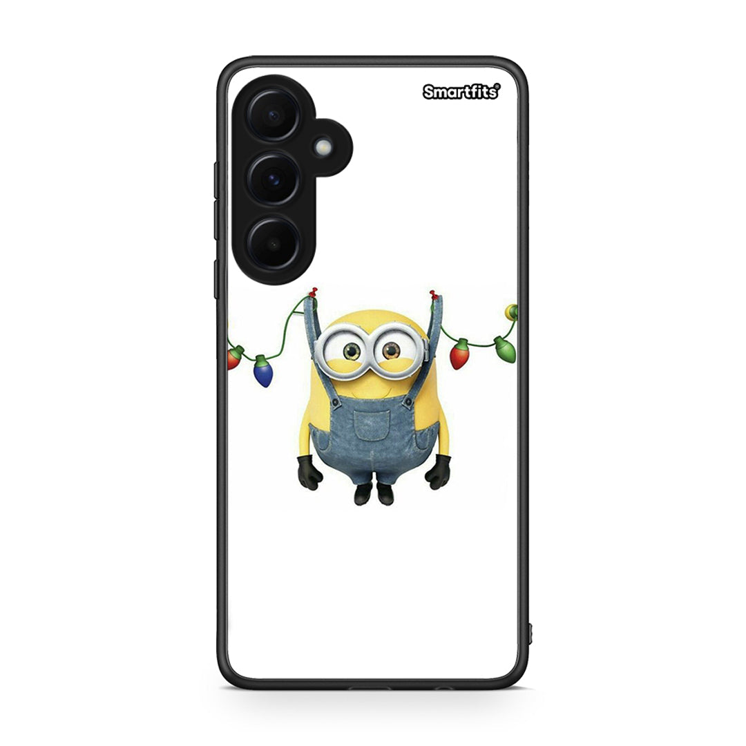 Samsung Galaxy A55 Xmas Minion Lights θήκη από τη Smartfits με σχέδιο στο πίσω μέρος και μαύρο περίβλημα | Smartphone case with colorful back and black bezels by Smartfits