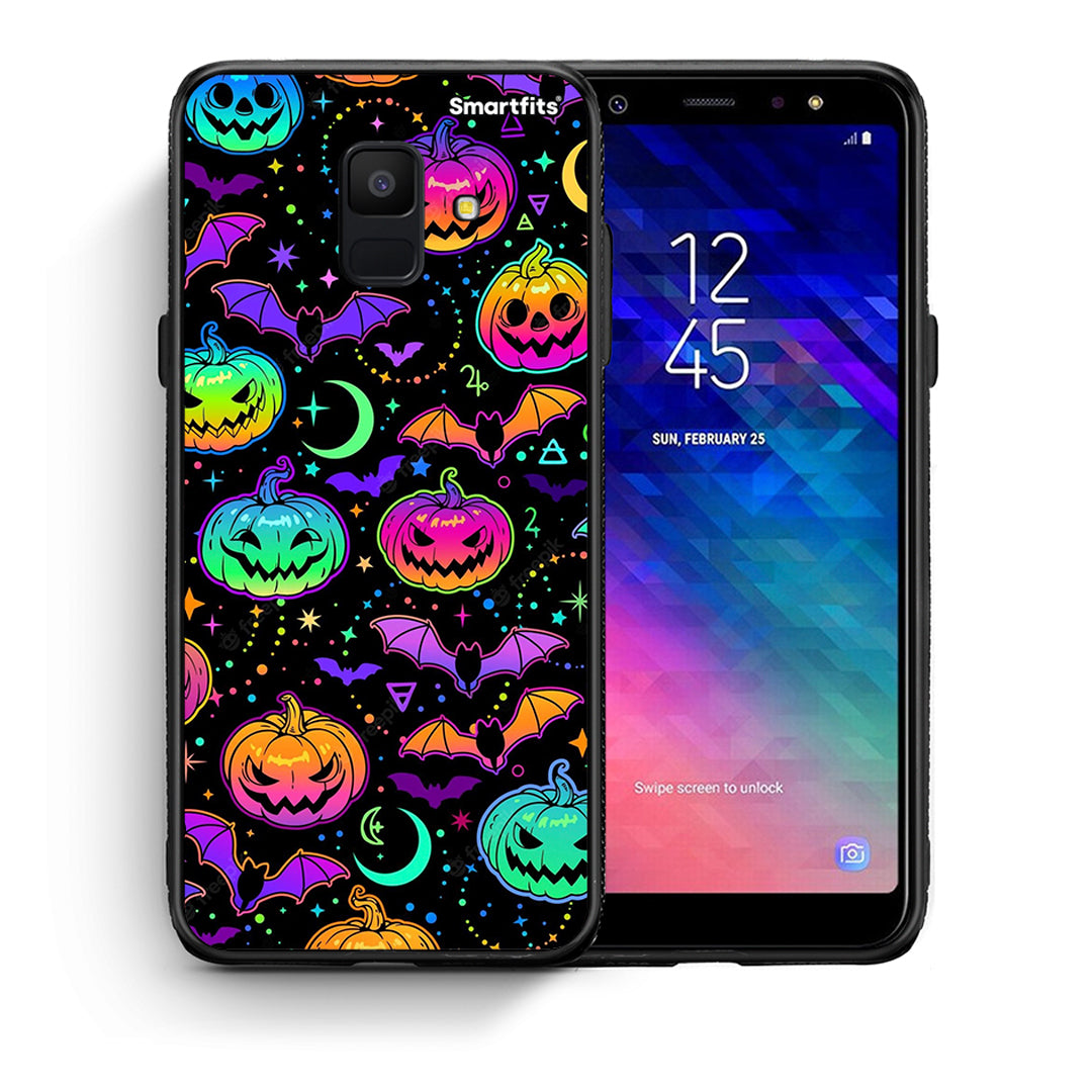 Θήκη Samsung A6 2018 Neon Halloween από τη Smartfits με σχέδιο στο πίσω μέρος και μαύρο περίβλημα | Samsung A6 2018 Neon Halloween case with colorful back and black bezels