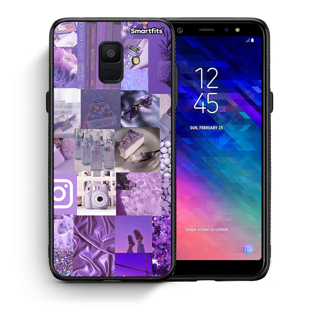 Θήκη Samsung A6 2018 Purple Aesthetic Collage από τη Smartfits με σχέδιο στο πίσω μέρος και μαύρο περίβλημα | Samsung A6 2018 Purple Aesthetic Collage case with colorful back and black bezels