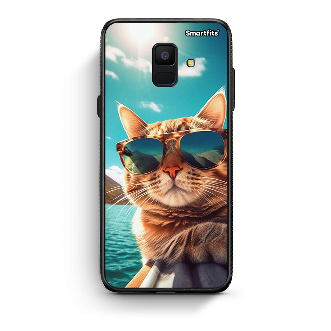 samsung A6 Summer Cat θήκη από τη Smartfits με σχέδιο στο πίσω μέρος και μαύρο περίβλημα | Smartphone case with colorful back and black bezels by Smartfits