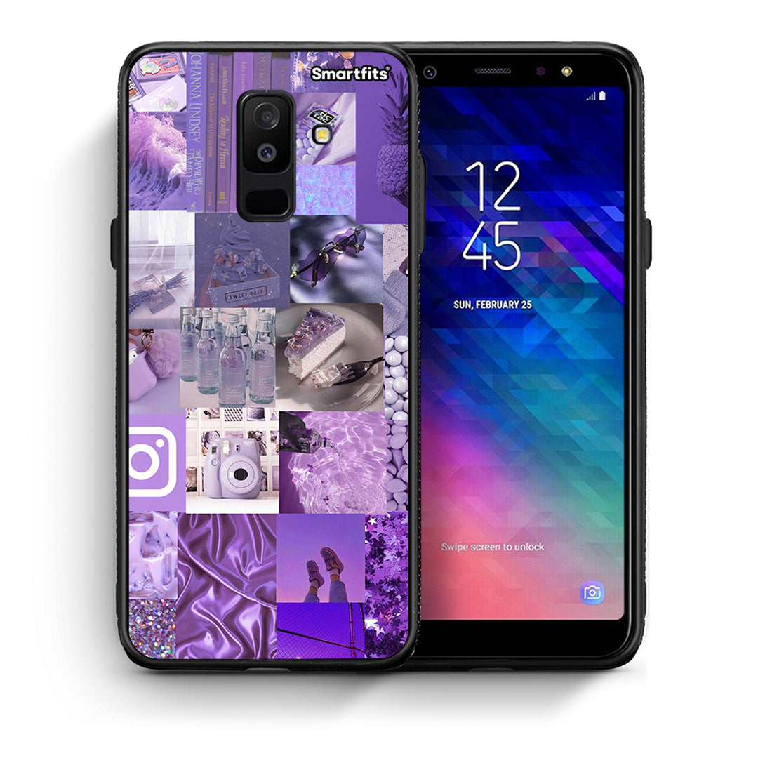 Θήκη Samsung A6+ 2018 Purple Aesthetic Collage από τη Smartfits με σχέδιο στο πίσω μέρος και μαύρο περίβλημα | Samsung A6+ 2018 Purple Aesthetic Collage case with colorful back and black bezels