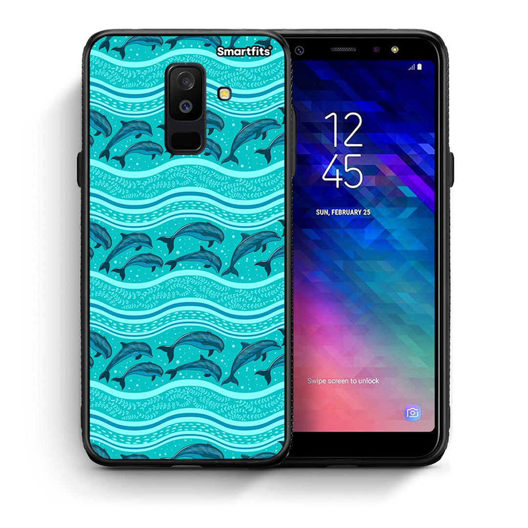 Θήκη Samsung A6+ 2018 Swimming Dolphins από τη Smartfits με σχέδιο στο πίσω μέρος και μαύρο περίβλημα | Samsung A6+ 2018 Swimming Dolphins case with colorful back and black bezels