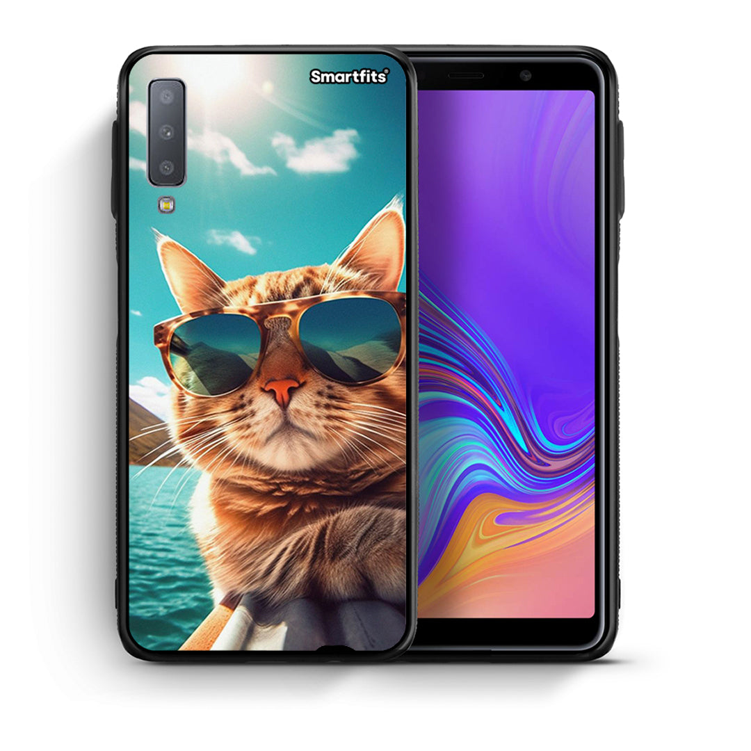 Θήκη Samsung A7 2018 Summer Cat από τη Smartfits με σχέδιο στο πίσω μέρος και μαύρο περίβλημα | Samsung A7 2018 Summer Cat case with colorful back and black bezels
