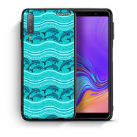 Thumbnail for Θήκη Samsung A7 2018 Swimming Dolphins από τη Smartfits με σχέδιο στο πίσω μέρος και μαύρο περίβλημα | Samsung A7 2018 Swimming Dolphins case with colorful back and black bezels