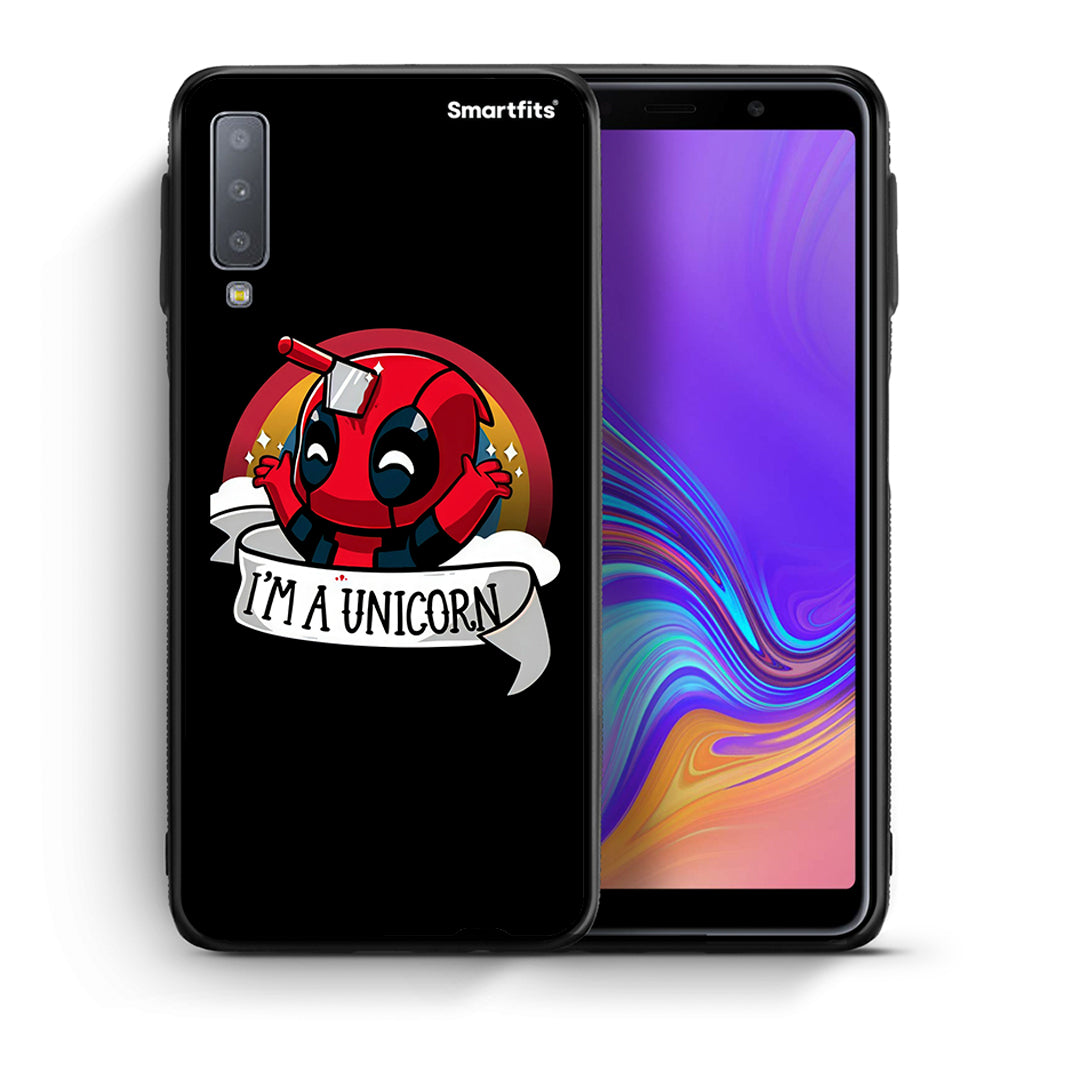 Θήκη Samsung A7 2018 Unicorn Deadpool από τη Smartfits με σχέδιο στο πίσω μέρος και μαύρο περίβλημα | Samsung A7 2018 Unicorn Deadpool case with colorful back and black bezels