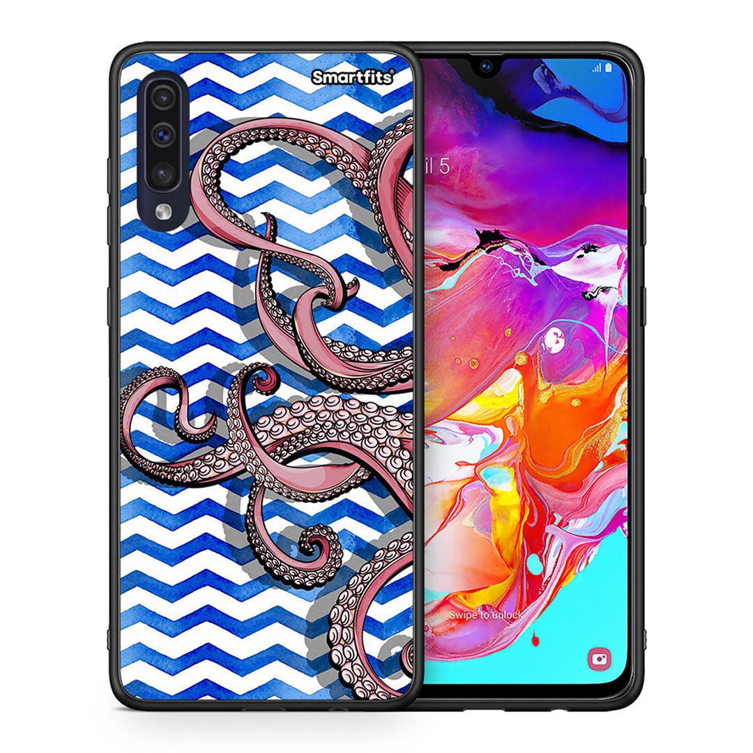 Θήκη Samsung A70 Chevron Devilfish από τη Smartfits με σχέδιο στο πίσω μέρος και μαύρο περίβλημα | Samsung A70 Chevron Devilfish case with colorful back and black bezels