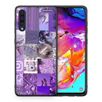 Thumbnail for Θήκη Samsung A70 Purple Aesthetic Collage από τη Smartfits με σχέδιο στο πίσω μέρος και μαύρο περίβλημα | Samsung A70 Purple Aesthetic Collage case with colorful back and black bezels