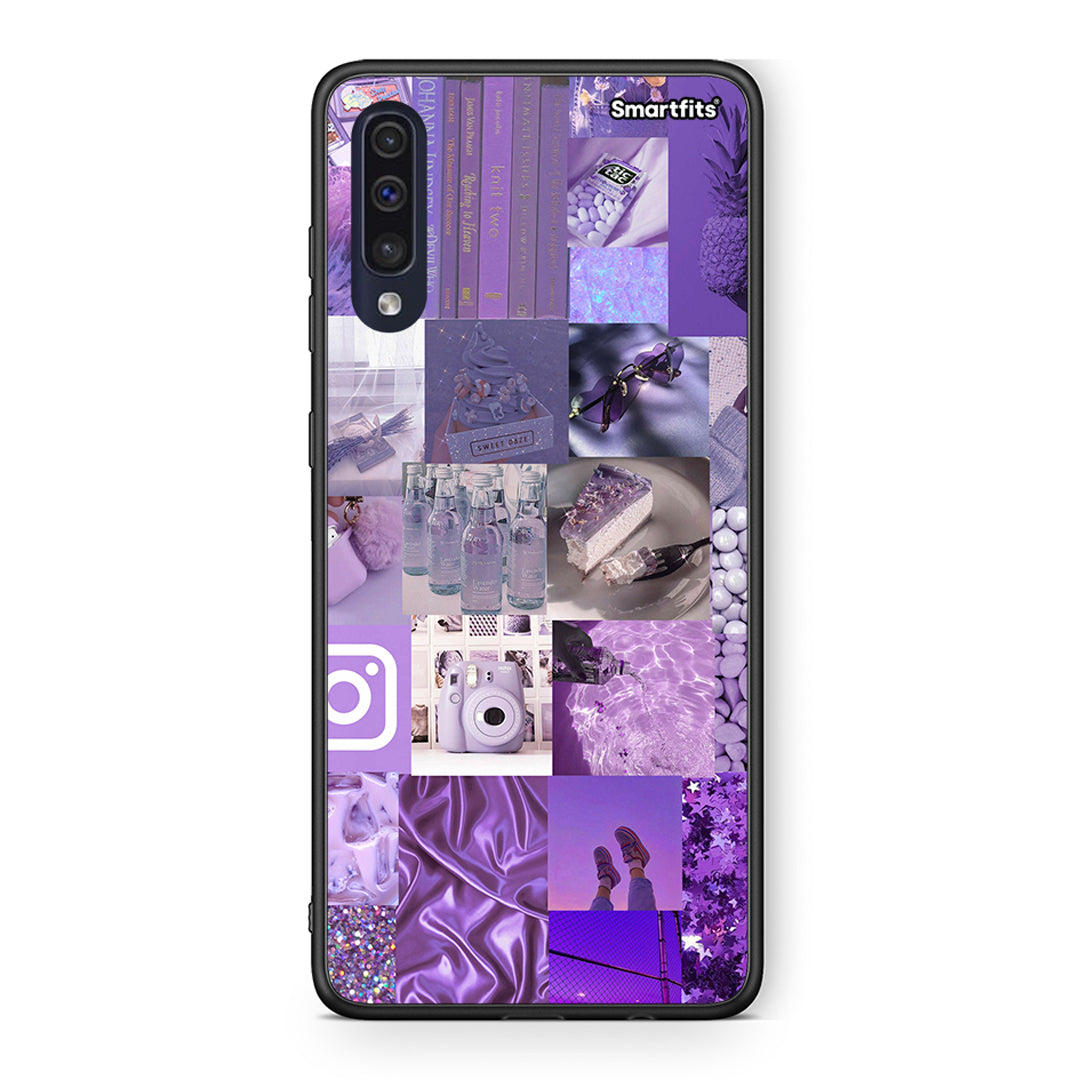 Samsung A70 Purple Aesthetic Collage θήκη από τη Smartfits με σχέδιο στο πίσω μέρος και μαύρο περίβλημα | Smartphone case with colorful back and black bezels by Smartfits