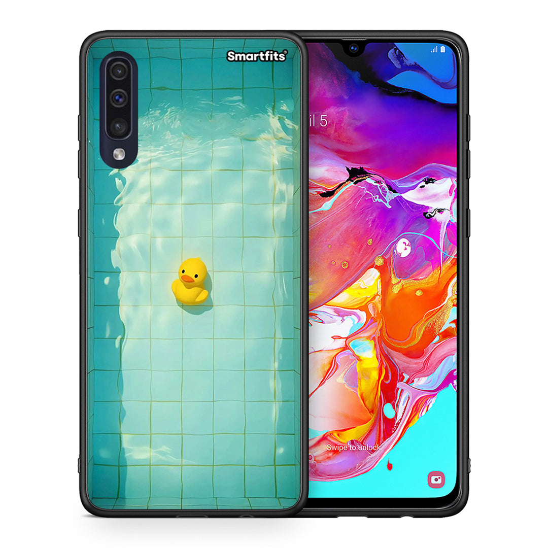 Θήκη Samsung A70 Yellow Duck από τη Smartfits με σχέδιο στο πίσω μέρος και μαύρο περίβλημα | Samsung A70 Yellow Duck case with colorful back and black bezels