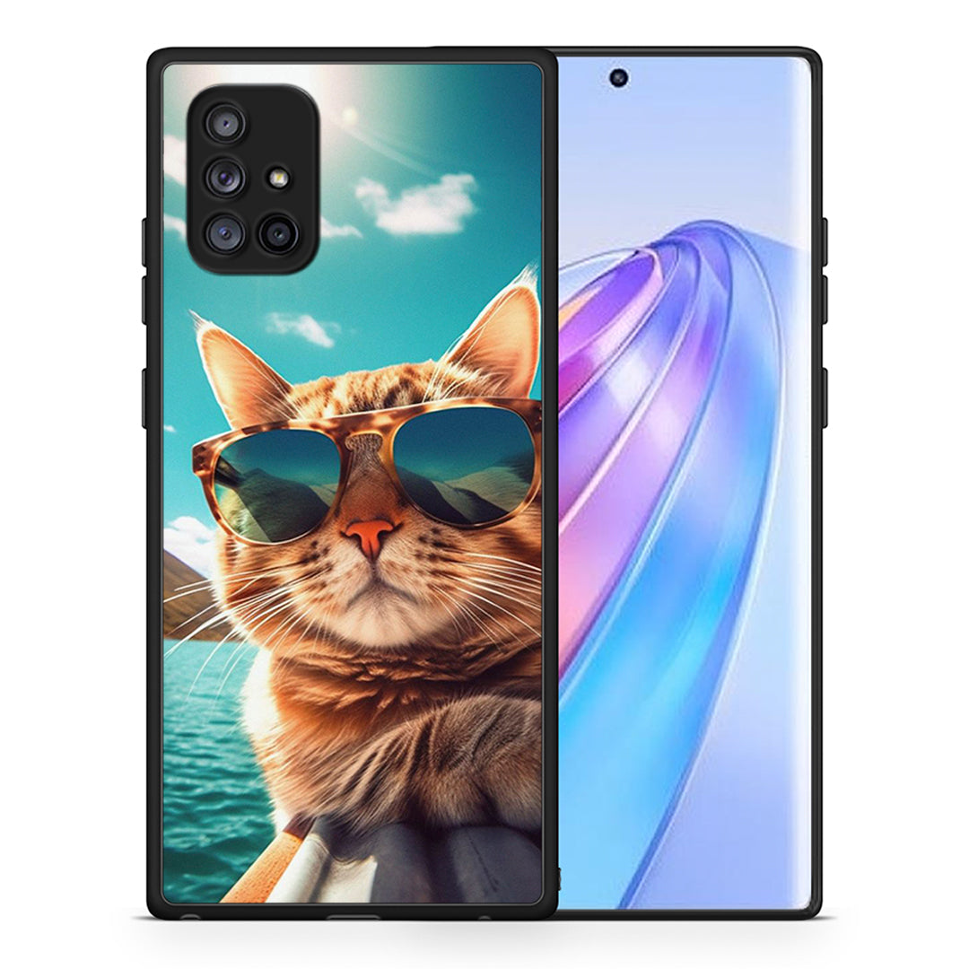 Θήκη Samsung Galaxy A71 5G Summer Cat από τη Smartfits με σχέδιο στο πίσω μέρος και μαύρο περίβλημα | Samsung Galaxy A71 5G Summer Cat case with colorful back and black bezels