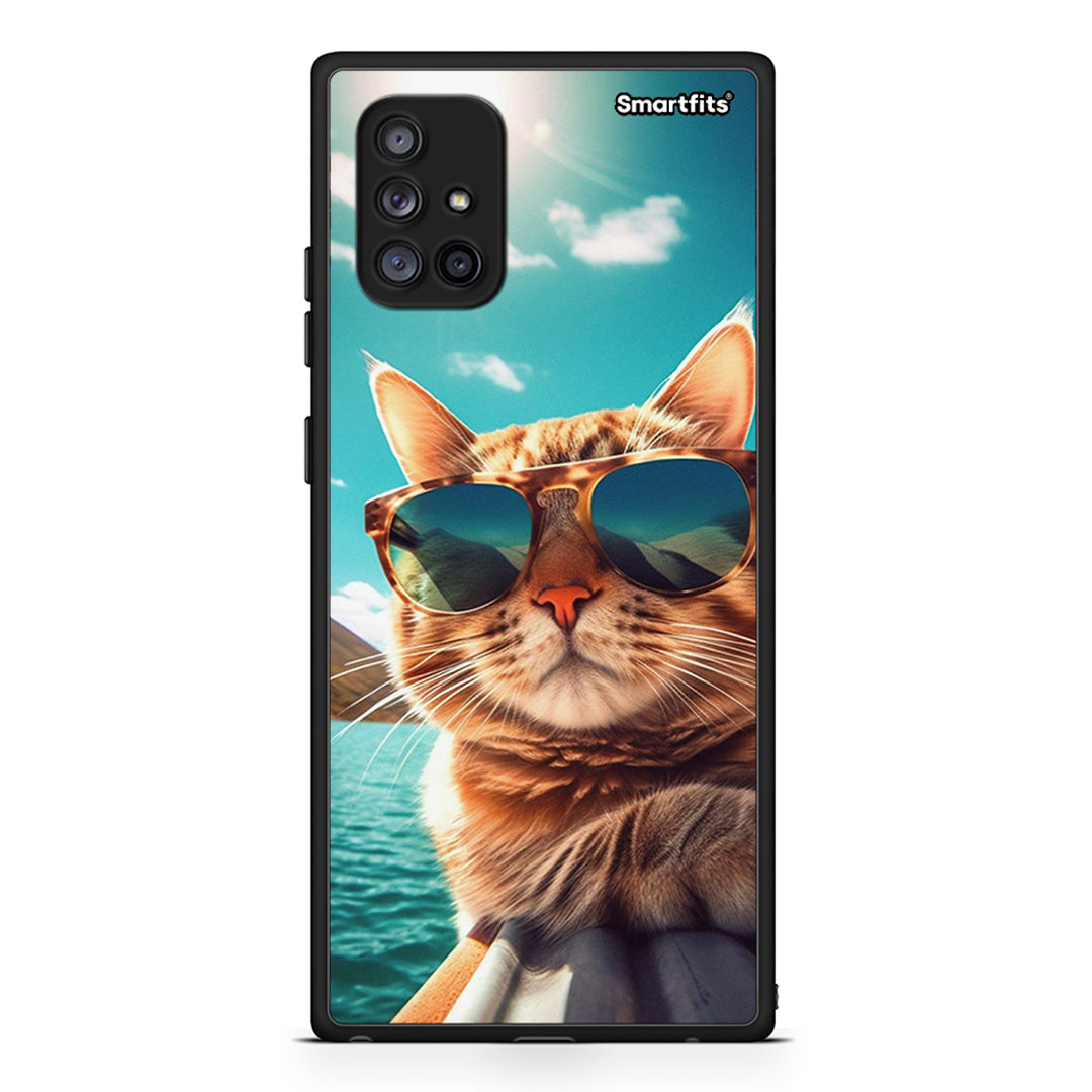 Samsung Galaxy A71 5G Summer Cat θήκη από τη Smartfits με σχέδιο στο πίσω μέρος και μαύρο περίβλημα | Smartphone case with colorful back and black bezels by Smartfits
