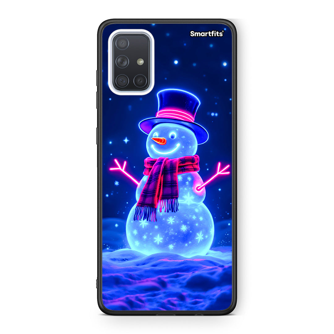 Samsung A51 Christmas Neon Snowman θήκη από τη Smartfits με σχέδιο στο πίσω μέρος και μαύρο περίβλημα | Smartphone case with colorful back and black bezels by Smartfits