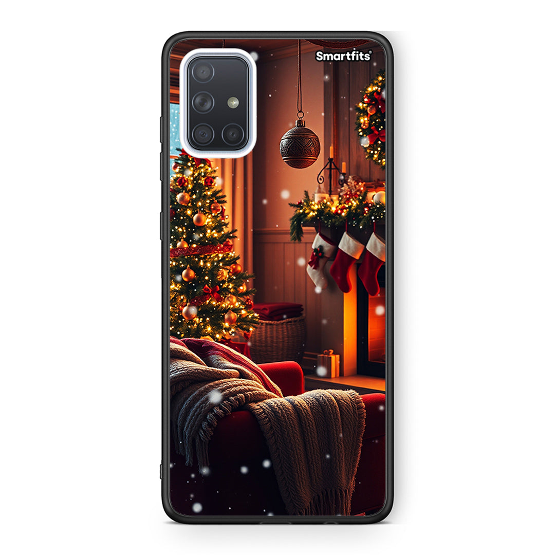 Samsung A51 Home For Christmas θήκη από τη Smartfits με σχέδιο στο πίσω μέρος και μαύρο περίβλημα | Smartphone case with colorful back and black bezels by Smartfits