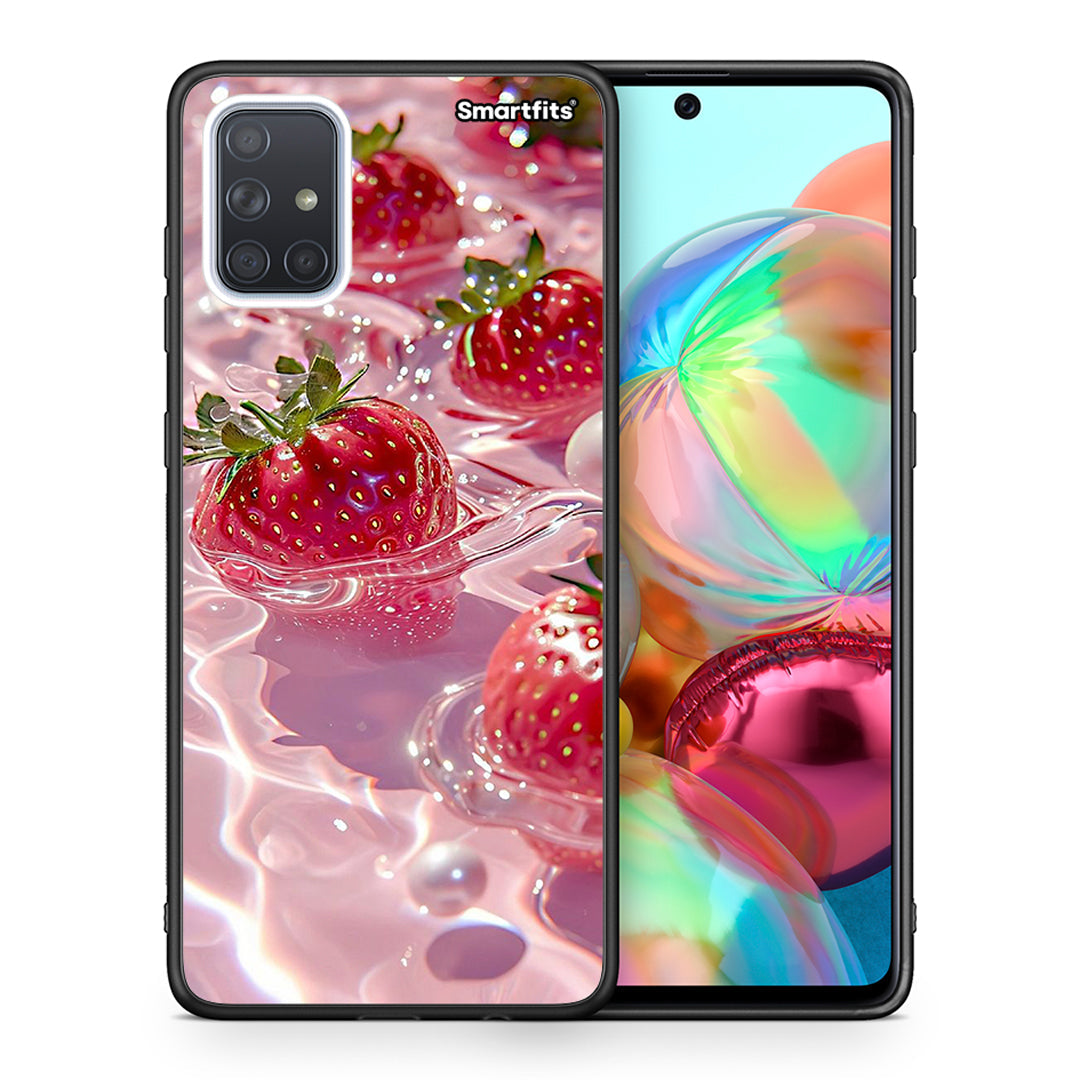 Θήκη Samsung A71 Juicy Strawberries από τη Smartfits με σχέδιο στο πίσω μέρος και μαύρο περίβλημα | Samsung A71 Juicy Strawberries case with colorful back and black bezels