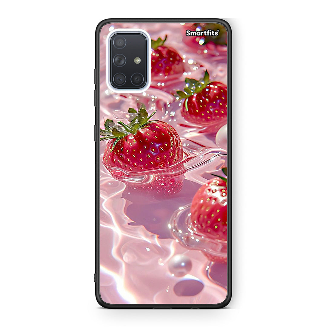 Samsung A51 Juicy Strawberries θήκη από τη Smartfits με σχέδιο στο πίσω μέρος και μαύρο περίβλημα | Smartphone case with colorful back and black bezels by Smartfits