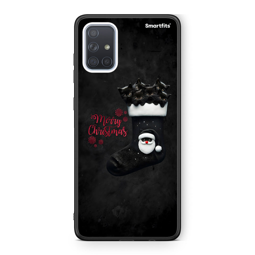 Samsung A51 Merry Cat Christmas θήκη από τη Smartfits με σχέδιο στο πίσω μέρος και μαύρο περίβλημα | Smartphone case with colorful back and black bezels by Smartfits