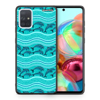 Thumbnail for Θήκη Samsung A71 Swimming Dolphins από τη Smartfits με σχέδιο στο πίσω μέρος και μαύρο περίβλημα | Samsung A71 Swimming Dolphins case with colorful back and black bezels