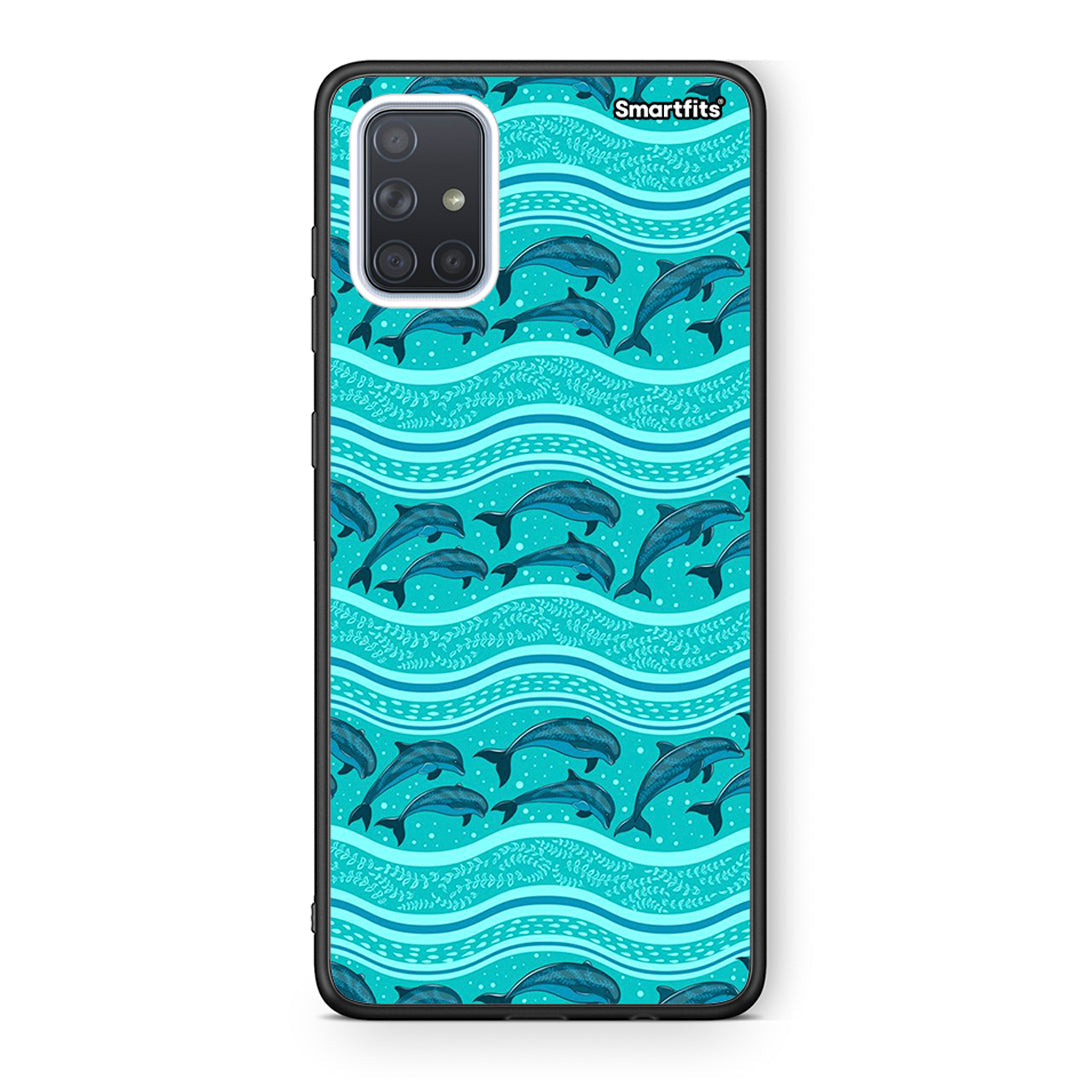 Samsung A51 Swimming Dolphins θήκη από τη Smartfits με σχέδιο στο πίσω μέρος και μαύρο περίβλημα | Smartphone case with colorful back and black bezels by Smartfits