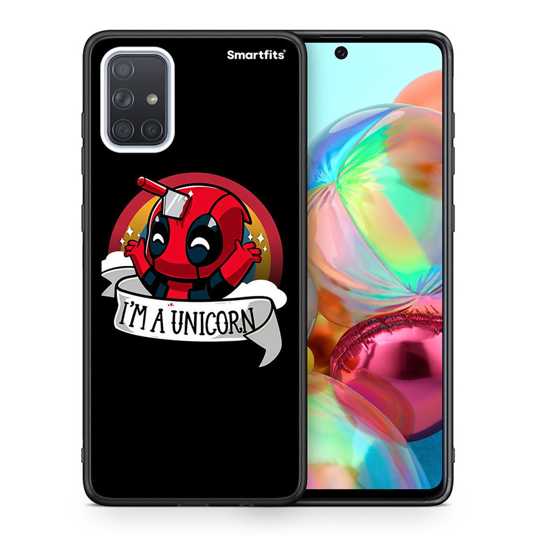 Θήκη Samsung A71 Unicorn Deadpool από τη Smartfits με σχέδιο στο πίσω μέρος και μαύρο περίβλημα | Samsung A71 Unicorn Deadpool case with colorful back and black bezels