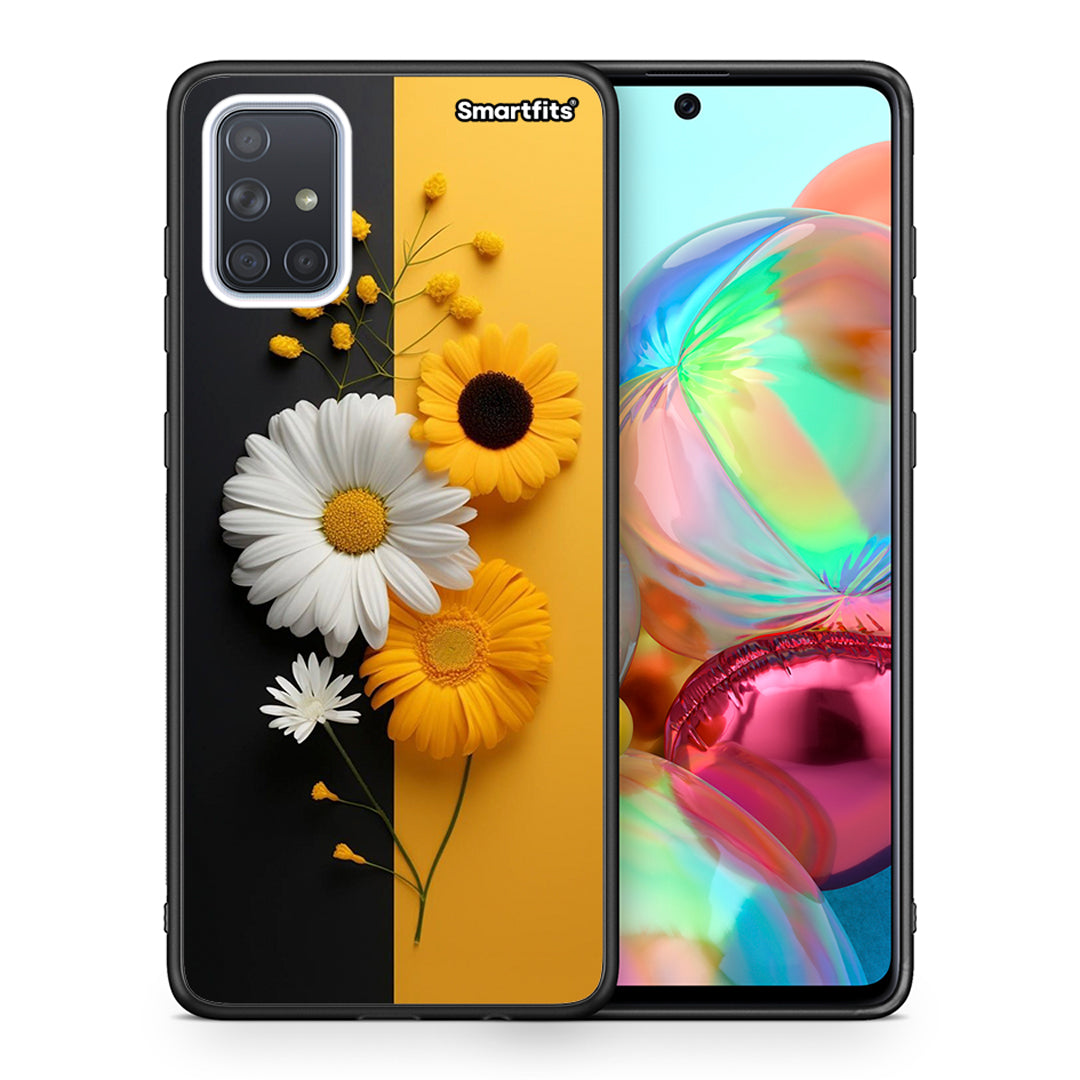 Θήκη Samsung A71 Yellow Daisies από τη Smartfits με σχέδιο στο πίσω μέρος και μαύρο περίβλημα | Samsung A71 Yellow Daisies case with colorful back and black bezels