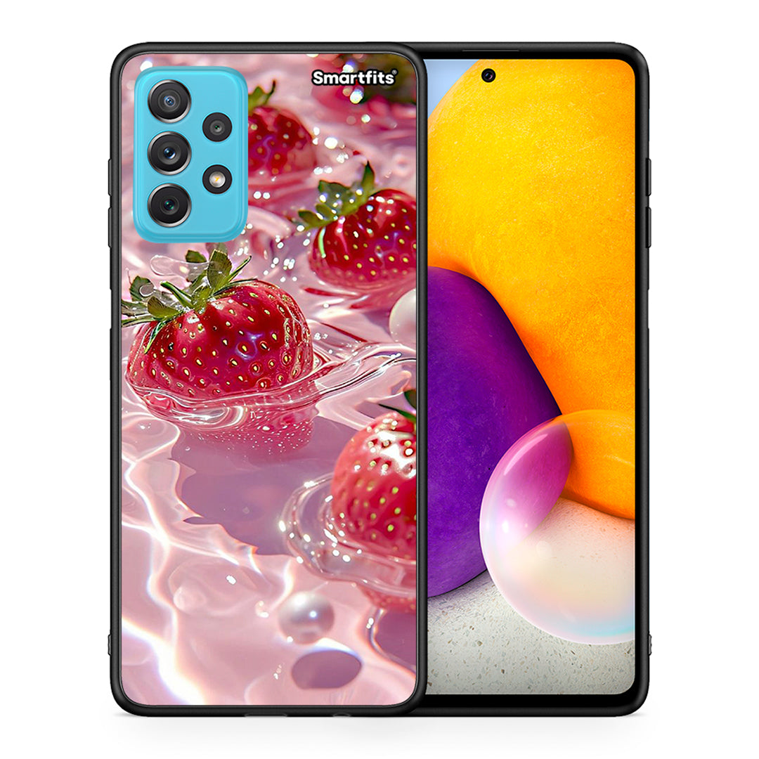 Θήκη Samsung A72 Juicy Strawberries από τη Smartfits με σχέδιο στο πίσω μέρος και μαύρο περίβλημα | Samsung A72 Juicy Strawberries case with colorful back and black bezels