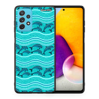 Thumbnail for Θήκη Samsung A72 Swimming Dolphins από τη Smartfits με σχέδιο στο πίσω μέρος και μαύρο περίβλημα | Samsung A72 Swimming Dolphins case with colorful back and black bezels