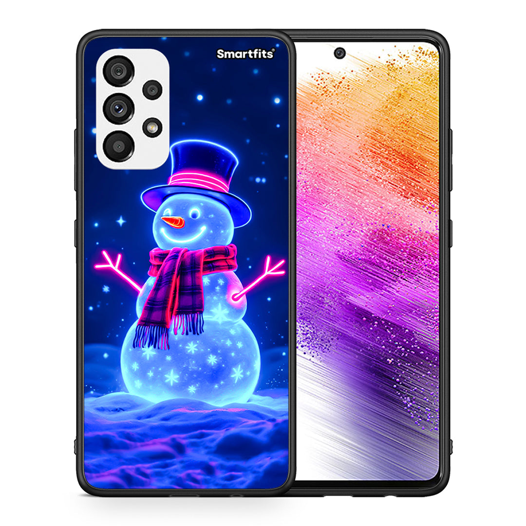 Θήκη Samsung A73 5G Christmas Neon Snowman από τη Smartfits με σχέδιο στο πίσω μέρος και μαύρο περίβλημα | Samsung A73 5G Christmas Neon Snowman case with colorful back and black bezels