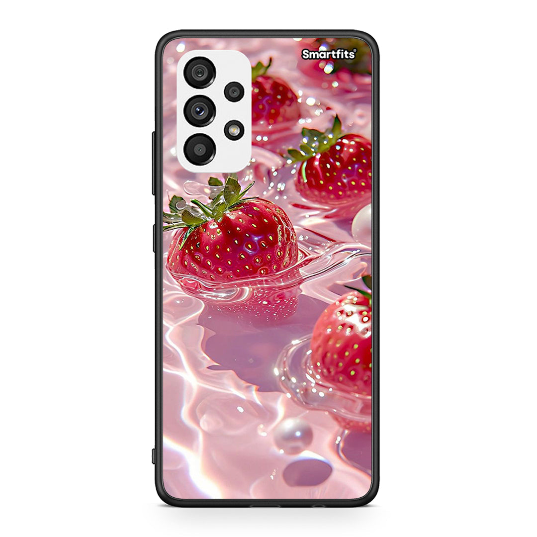 Samsung A73 5G Juicy Strawberries θήκη από τη Smartfits με σχέδιο στο πίσω μέρος και μαύρο περίβλημα | Smartphone case with colorful back and black bezels by Smartfits