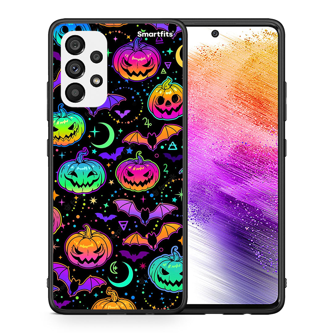 Θήκη Samsung A73 5G Neon Halloween από τη Smartfits με σχέδιο στο πίσω μέρος και μαύρο περίβλημα | Samsung A73 5G Neon Halloween case with colorful back and black bezels