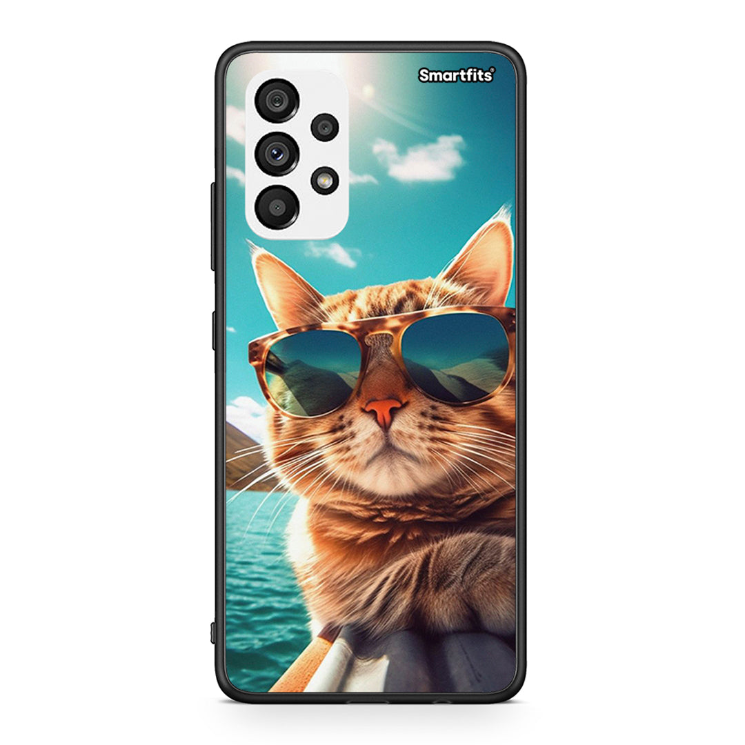 Samsung A73 5G Summer Cat θήκη από τη Smartfits με σχέδιο στο πίσω μέρος και μαύρο περίβλημα | Smartphone case with colorful back and black bezels by Smartfits