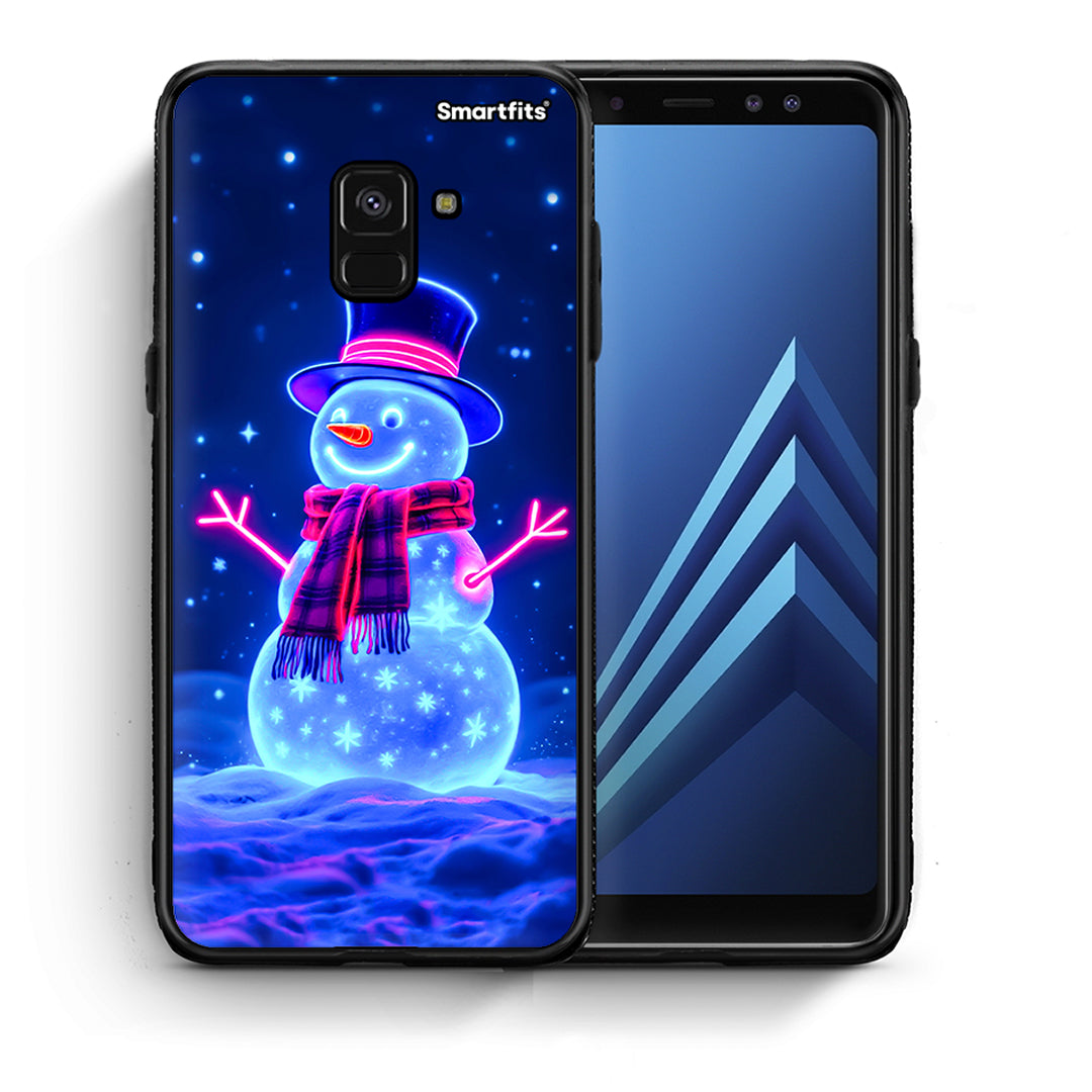 Θήκη Samsung A8 Christmas Neon Snowman από τη Smartfits με σχέδιο στο πίσω μέρος και μαύρο περίβλημα | Samsung A8 Christmas Neon Snowman case with colorful back and black bezels