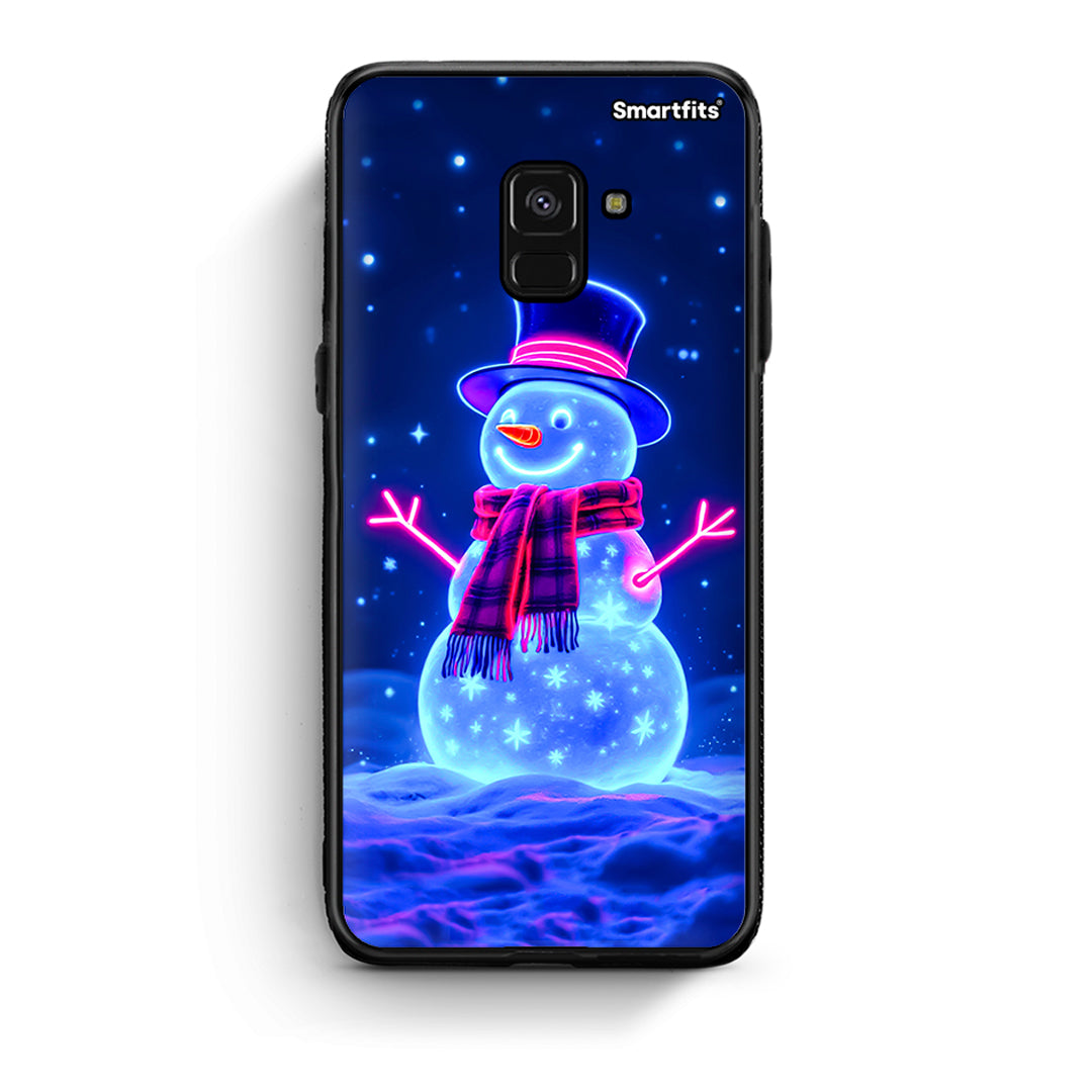 Samsung A8 Christmas Neon Snowman θήκη από τη Smartfits με σχέδιο στο πίσω μέρος και μαύρο περίβλημα | Smartphone case with colorful back and black bezels by Smartfits