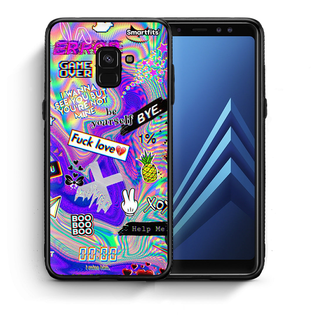 Θήκη Samsung A8 Game Over από τη Smartfits με σχέδιο στο πίσω μέρος και μαύρο περίβλημα | Samsung A8 Game Over case with colorful back and black bezels