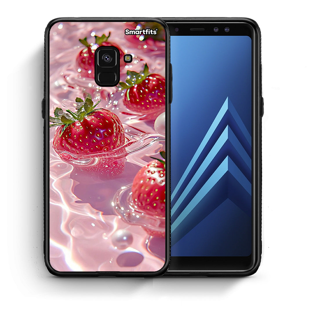 Θήκη Samsung A8 Juicy Strawberries από τη Smartfits με σχέδιο στο πίσω μέρος και μαύρο περίβλημα | Samsung A8 Juicy Strawberries case with colorful back and black bezels