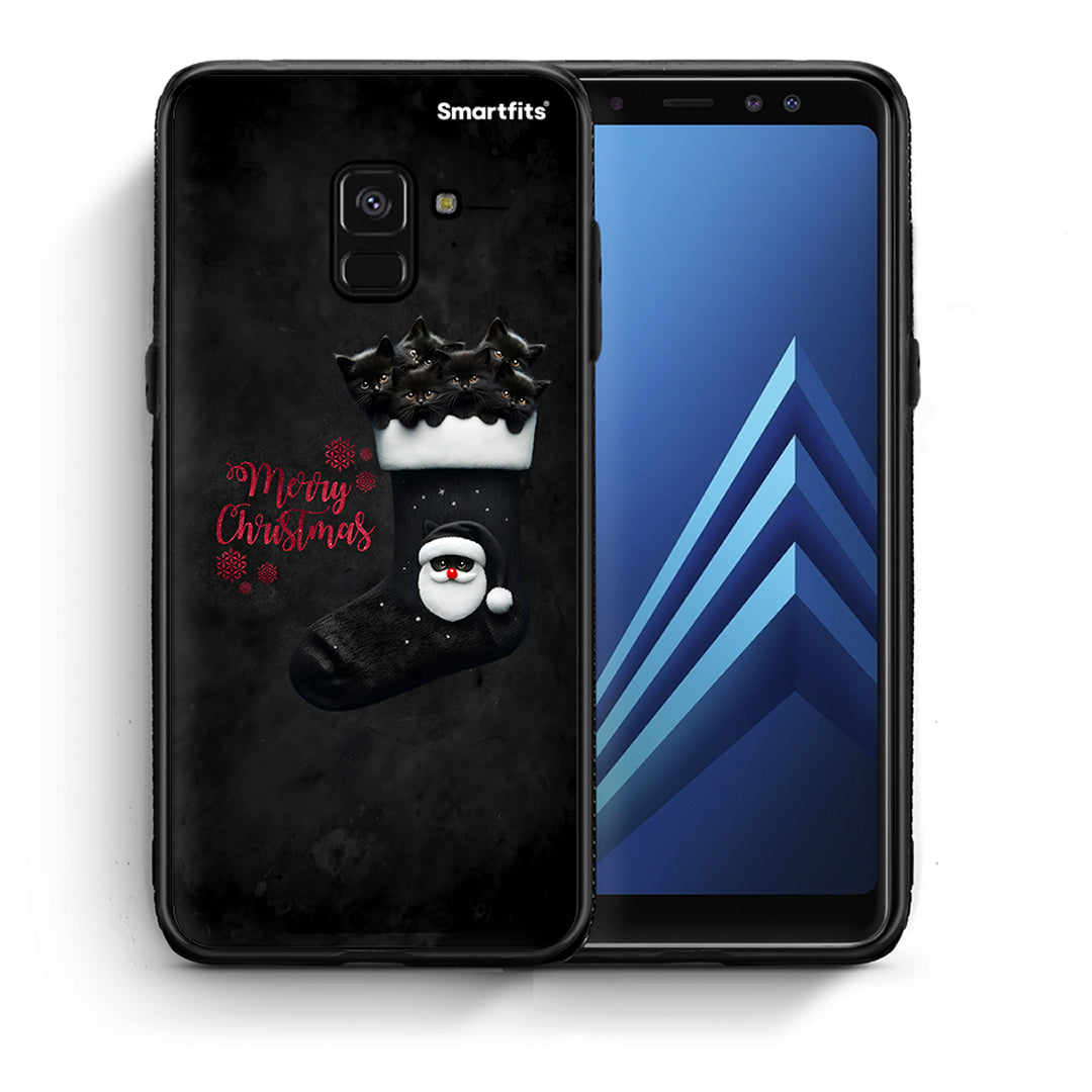 Θήκη Samsung A8 Merry Cat Christmas από τη Smartfits με σχέδιο στο πίσω μέρος και μαύρο περίβλημα | Samsung A8 Merry Cat Christmas case with colorful back and black bezels