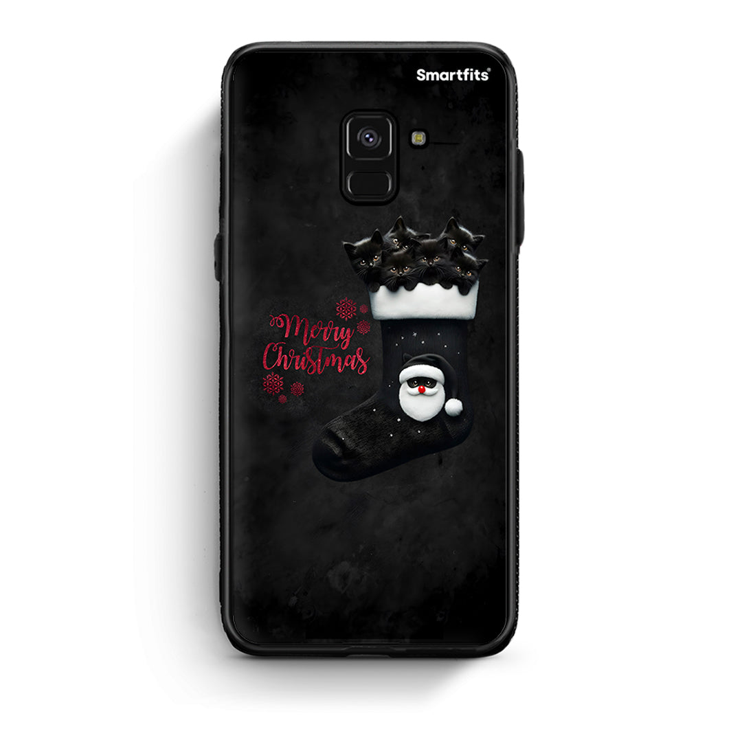 Samsung A8 Merry Cat Christmas θήκη από τη Smartfits με σχέδιο στο πίσω μέρος και μαύρο περίβλημα | Smartphone case with colorful back and black bezels by Smartfits