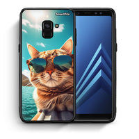 Thumbnail for Θήκη Samsung A8 Summer Cat από τη Smartfits με σχέδιο στο πίσω μέρος και μαύρο περίβλημα | Samsung A8 Summer Cat case with colorful back and black bezels