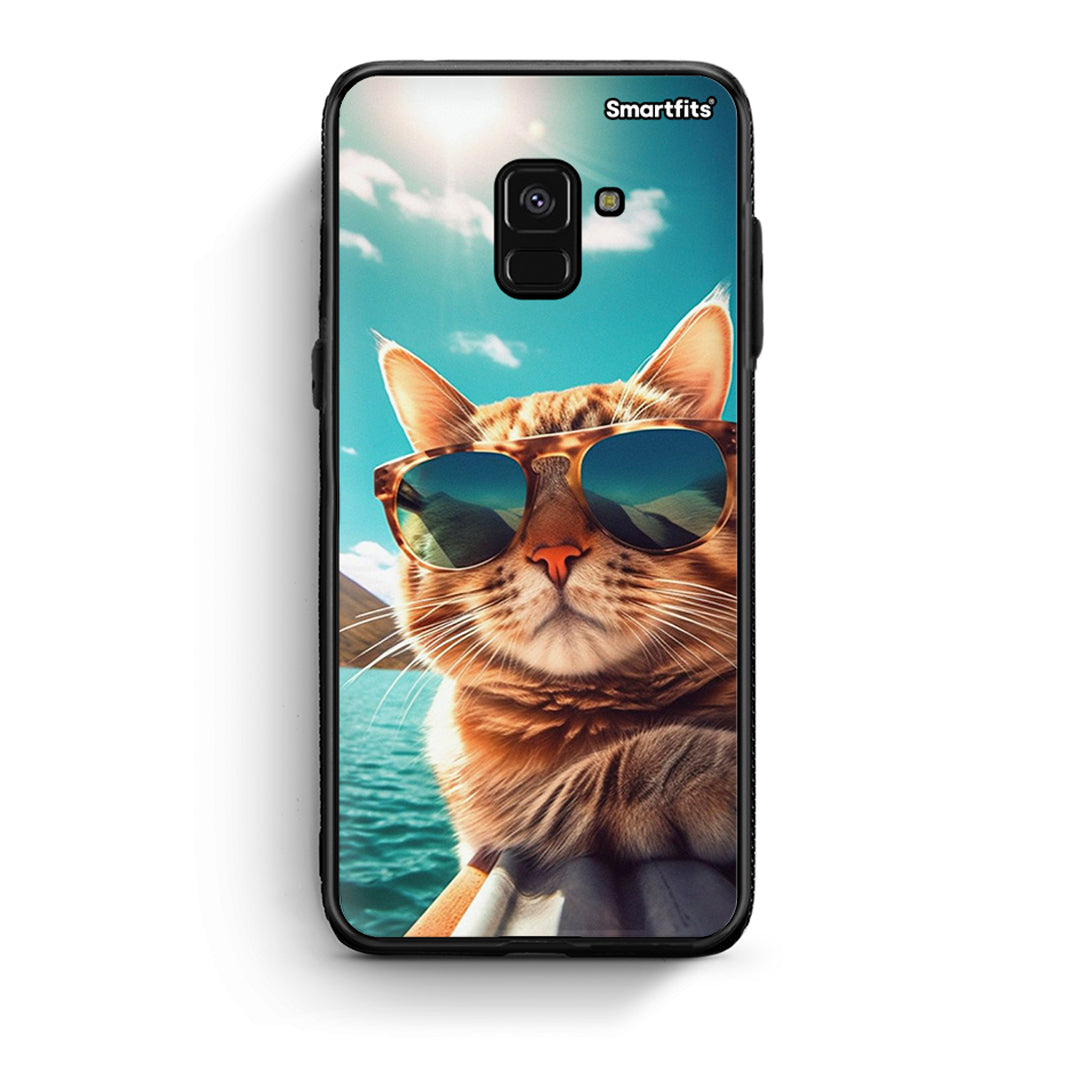 Samsung A8 Summer Cat θήκη από τη Smartfits με σχέδιο στο πίσω μέρος και μαύρο περίβλημα | Smartphone case with colorful back and black bezels by Smartfits