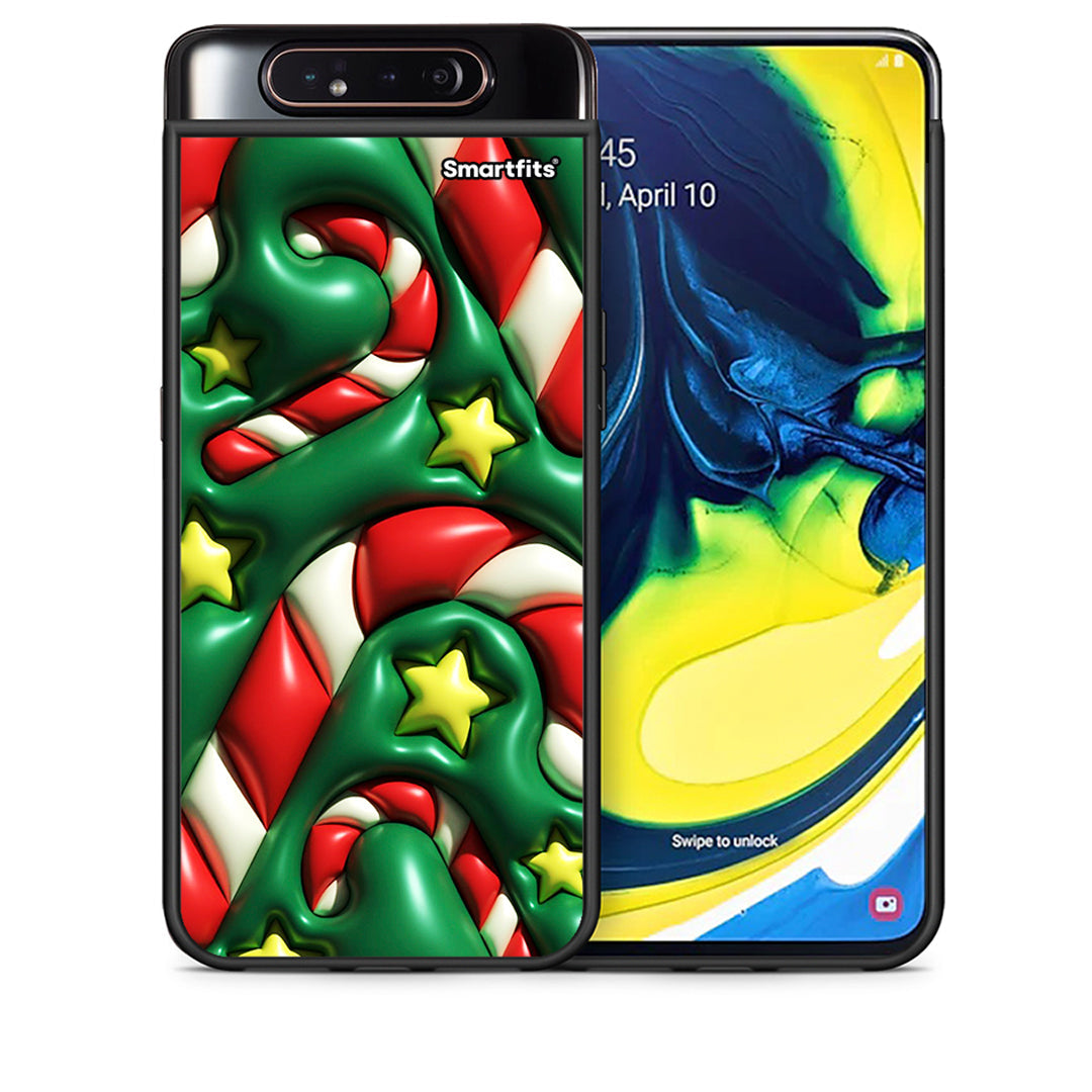 Θήκη Samsung A80 Christmas Bubbles από τη Smartfits με σχέδιο στο πίσω μέρος και μαύρο περίβλημα | Samsung A80 Christmas Bubbles case with colorful back and black bezels