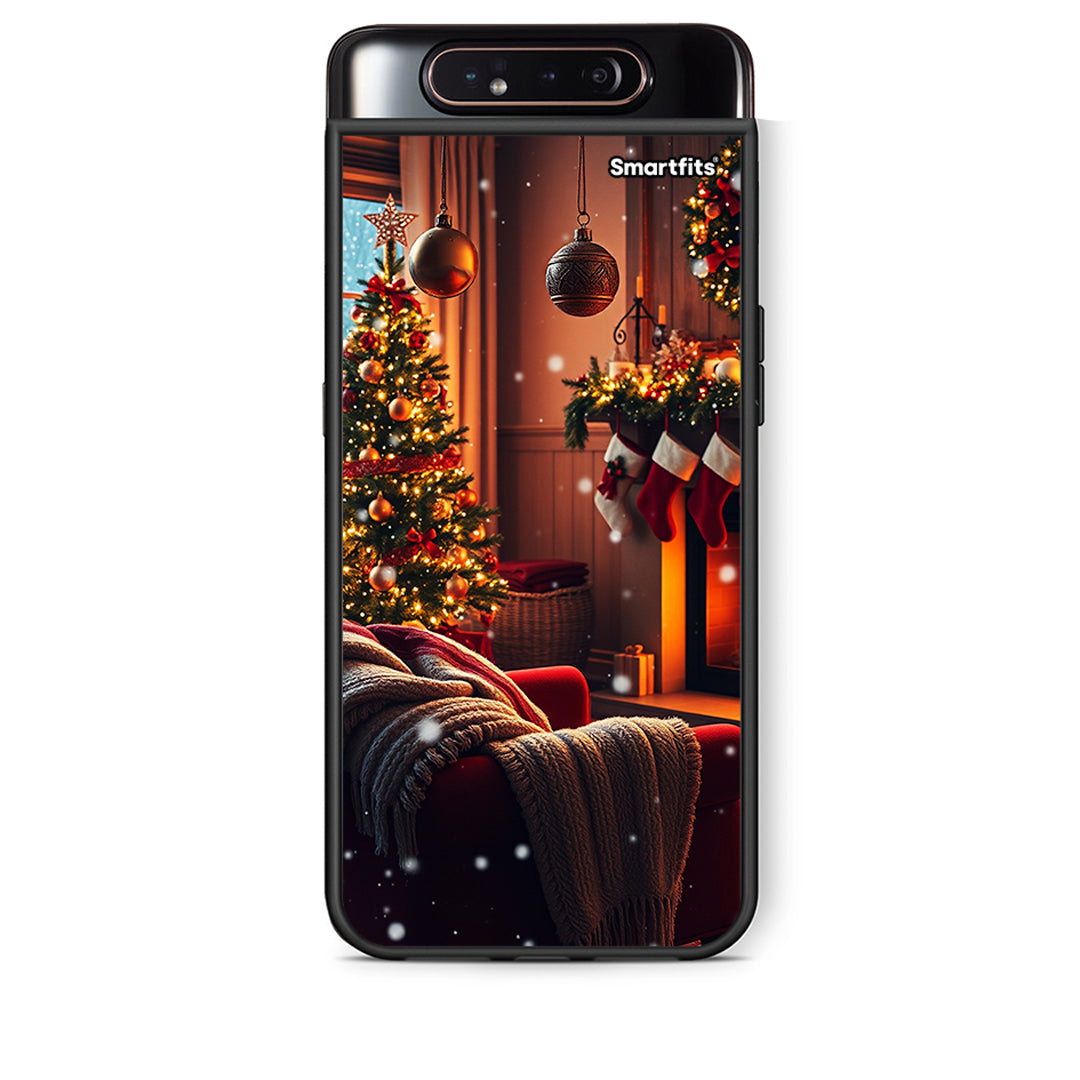 Samsung A80 Home For Christmas θήκη από τη Smartfits με σχέδιο στο πίσω μέρος και μαύρο περίβλημα | Smartphone case with colorful back and black bezels by Smartfits