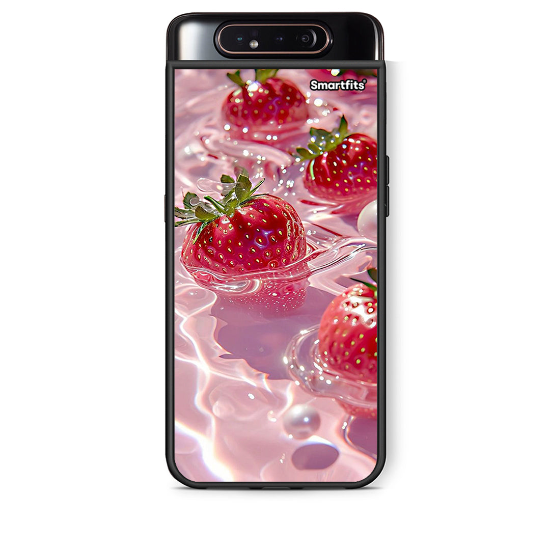 Samsung A80 Juicy Strawberries θήκη από τη Smartfits με σχέδιο στο πίσω μέρος και μαύρο περίβλημα | Smartphone case with colorful back and black bezels by Smartfits