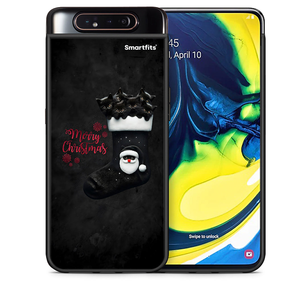 Θήκη Samsung A80 Merry Cat Christmas από τη Smartfits με σχέδιο στο πίσω μέρος και μαύρο περίβλημα | Samsung A80 Merry Cat Christmas case with colorful back and black bezels