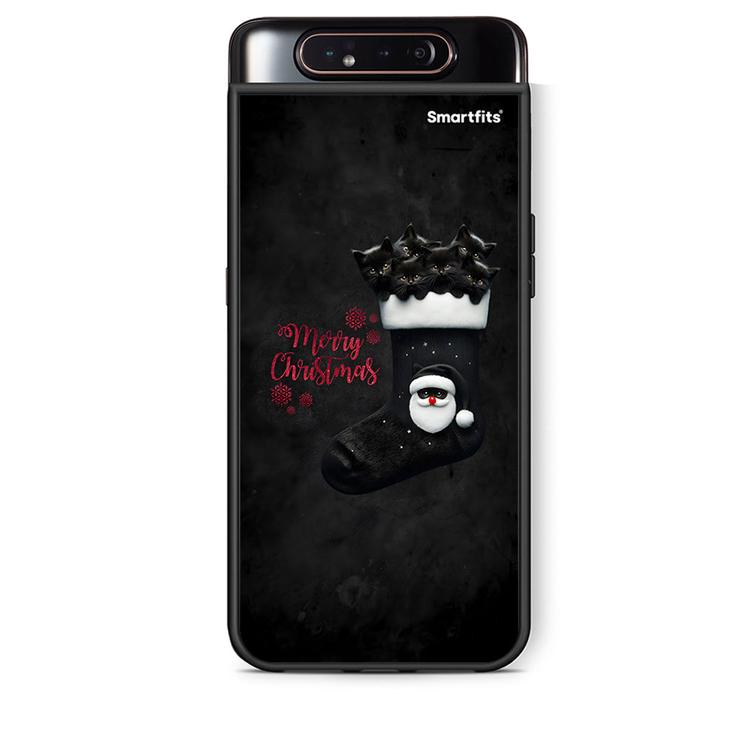 Samsung A80 Merry Cat Christmas θήκη από τη Smartfits με σχέδιο στο πίσω μέρος και μαύρο περίβλημα | Smartphone case with colorful back and black bezels by Smartfits