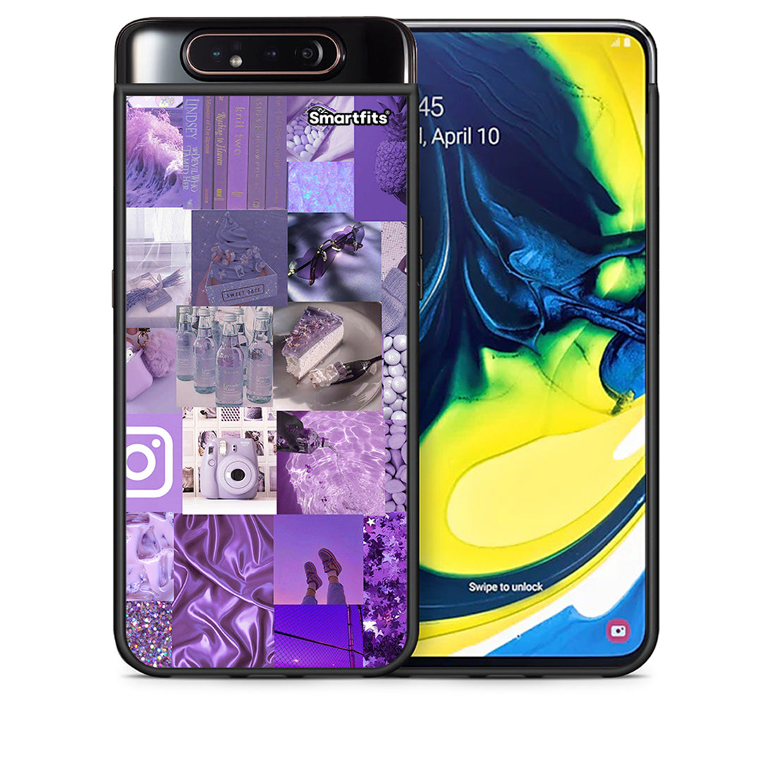 Θήκη Samsung A80 Purple Aesthetic Collage από τη Smartfits με σχέδιο στο πίσω μέρος και μαύρο περίβλημα | Samsung A80 Purple Aesthetic Collage case with colorful back and black bezels