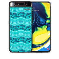 Thumbnail for Θήκη Samsung A80 Swimming Dolphins από τη Smartfits με σχέδιο στο πίσω μέρος και μαύρο περίβλημα | Samsung A80 Swimming Dolphins case with colorful back and black bezels