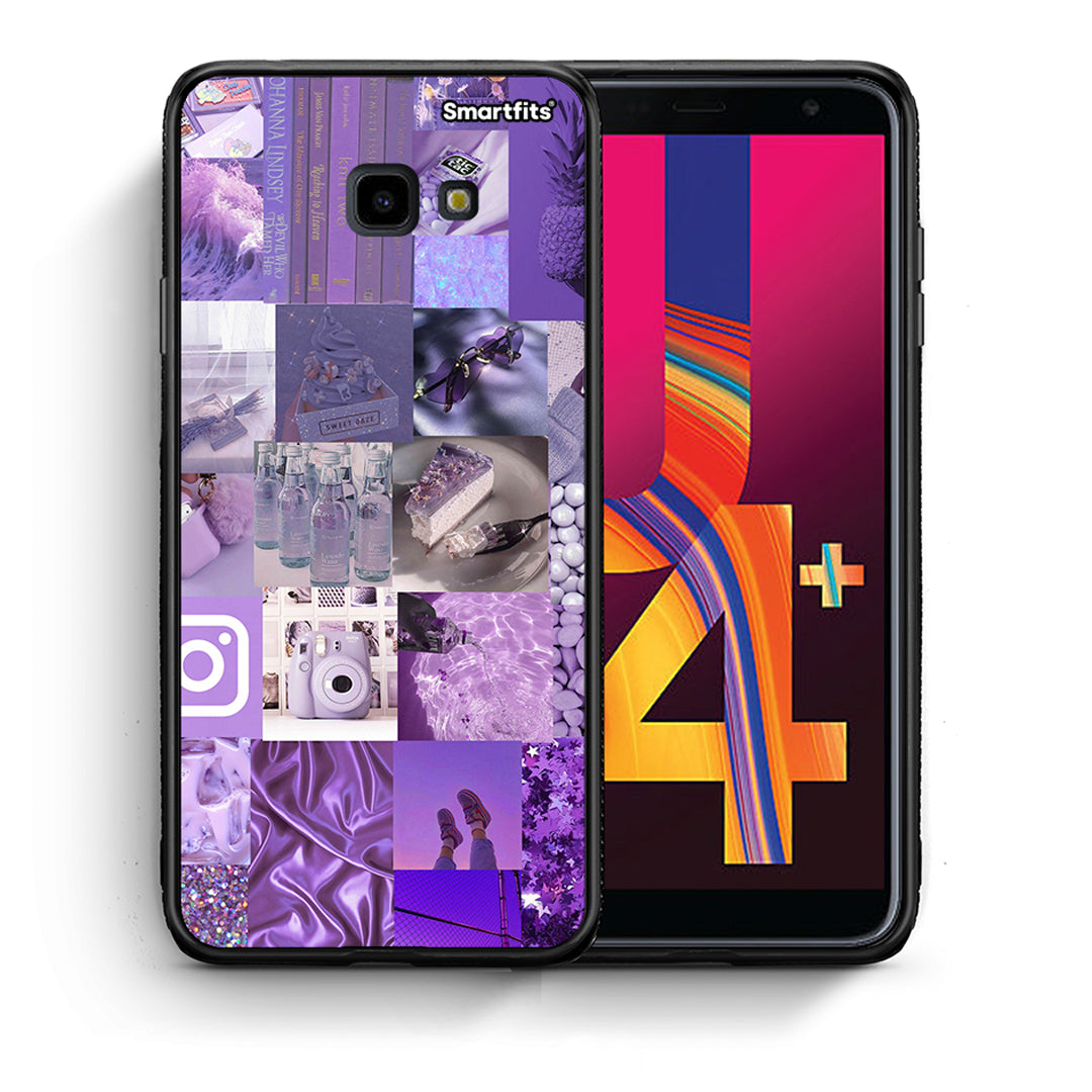 Θήκη Samsung J4 Plus Purple Aesthetic Collage από τη Smartfits με σχέδιο στο πίσω μέρος και μαύρο περίβλημα | Samsung J4 Plus Purple Aesthetic Collage case with colorful back and black bezels