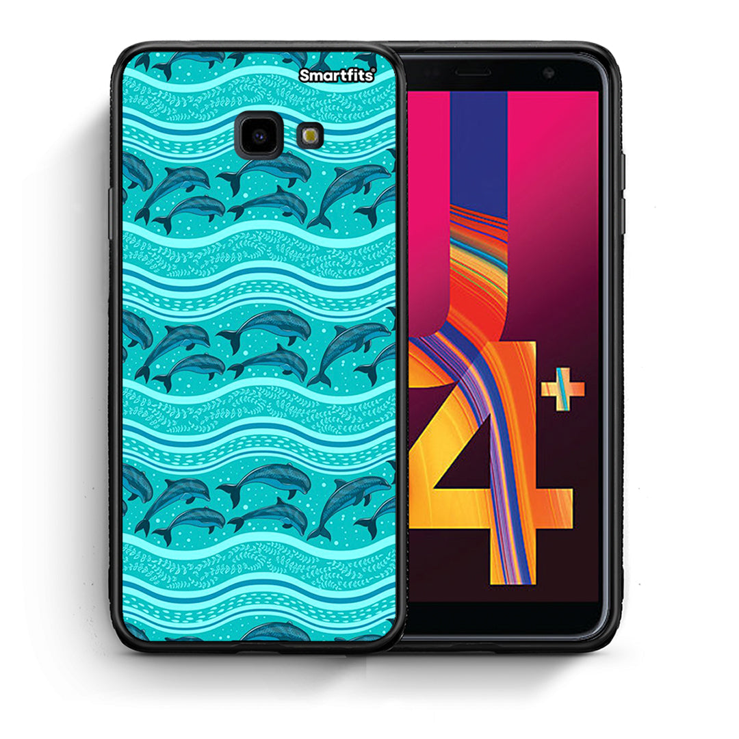 Θήκη Samsung J4 Plus Swimming Dolphins από τη Smartfits με σχέδιο στο πίσω μέρος και μαύρο περίβλημα | Samsung J4 Plus Swimming Dolphins case with colorful back and black bezels