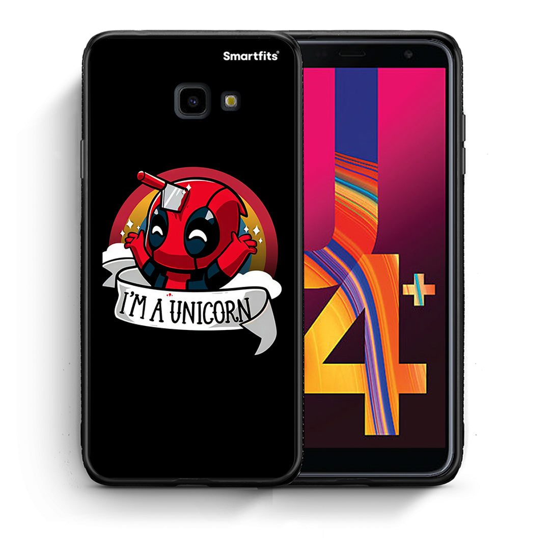 Θήκη Samsung J4 Plus Unicorn Deadpool από τη Smartfits με σχέδιο στο πίσω μέρος και μαύρο περίβλημα | Samsung J4 Plus Unicorn Deadpool case with colorful back and black bezels