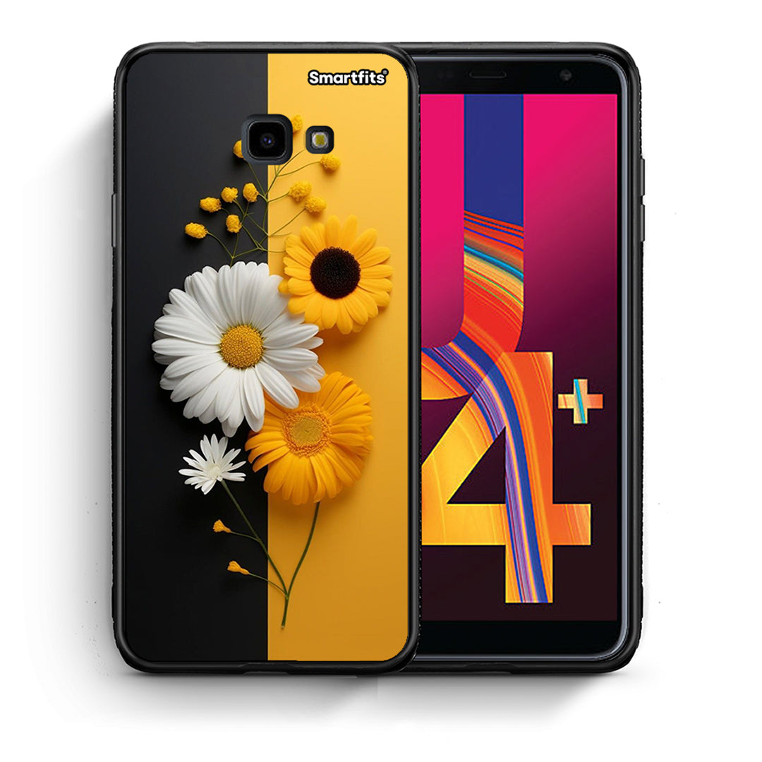 Θήκη Samsung J4 Plus Yellow Daisies από τη Smartfits με σχέδιο στο πίσω μέρος και μαύρο περίβλημα | Samsung J4 Plus Yellow Daisies case with colorful back and black bezels