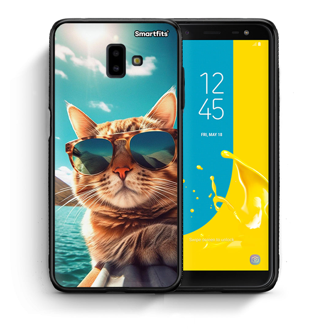 Θήκη Samsung J6+ Summer Cat από τη Smartfits με σχέδιο στο πίσω μέρος και μαύρο περίβλημα | Samsung J6+ Summer Cat case with colorful back and black bezels